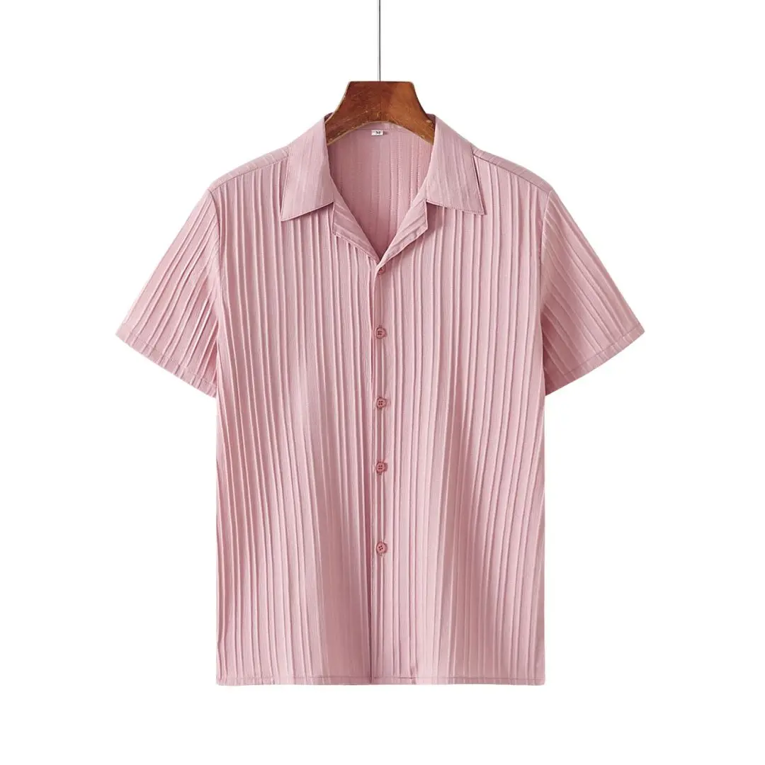 TOPSHION 2031# High-end Cuban collar short-sleeved shirt for men in summer, Korean version, light luxury, loose, casual, yuppie half-sleeved shirt trend