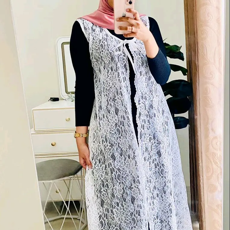 OOTD long outer brukat cardigan tanpa lengan wanita panjang premium