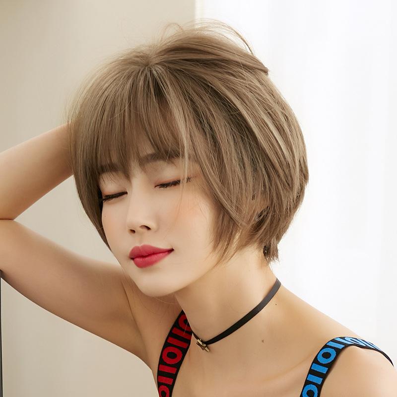 28CM New Fashion Wig Human Hair Original Real Hair True Hair Washable Short Hair Women's Hair Shoulder-length Bangs Air Bangs Short Hair 0