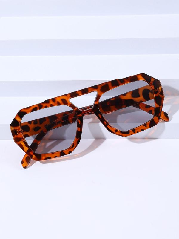 Unisex Street Double Bridge Trend Leopard Print Sunglasses (1 Pair), Trendy Tortoiseshell Frames Sunglasses for Everyday Use, Modern Fashion Styling Accessories for Outdoor Activities 2