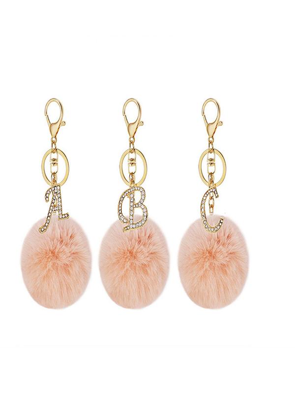 Women's Fashion 26 Letter & Pom Pom Design Keychain, Summer Cute Rhinestone Decor Keychain for Car Keys for Women & Girls, Trendy All-match Accessories As Birthday Gift 3
