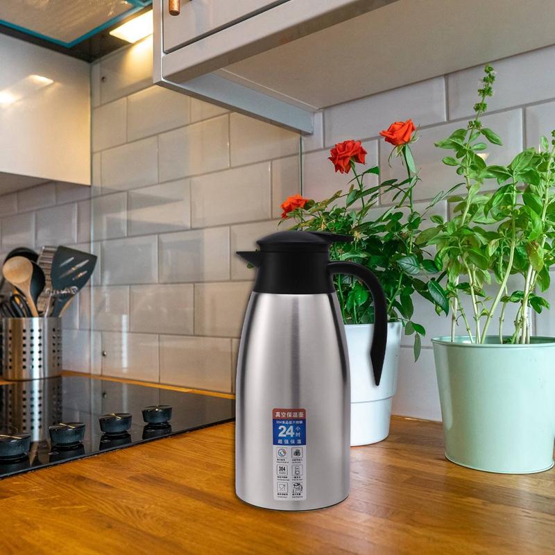 Product Introduction of Silver 304 Stainless Steel 2L Thermal Flask Vacuum Insulated Water Pot Coffee Tea Milk Jug Thermal Pitcher for Home and Office 4