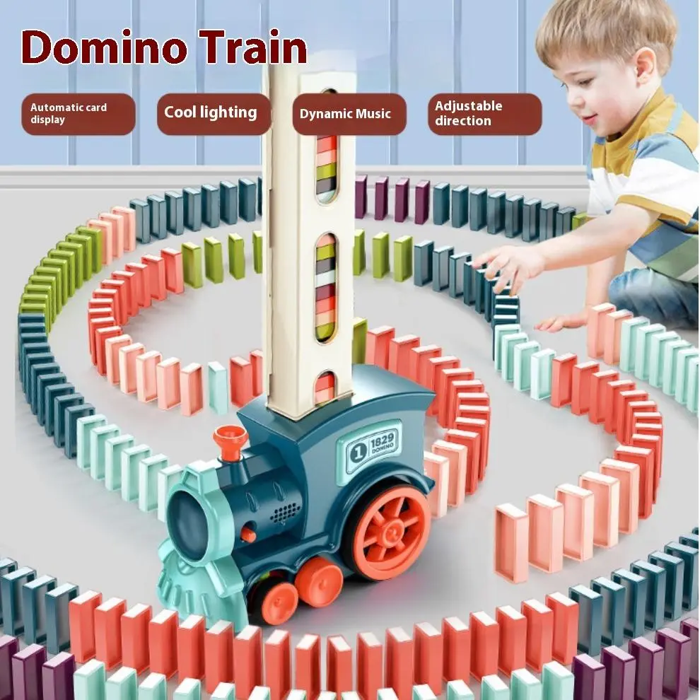 【Genuine Goods】Domino Train Automatically Domino Block Play Train Toys