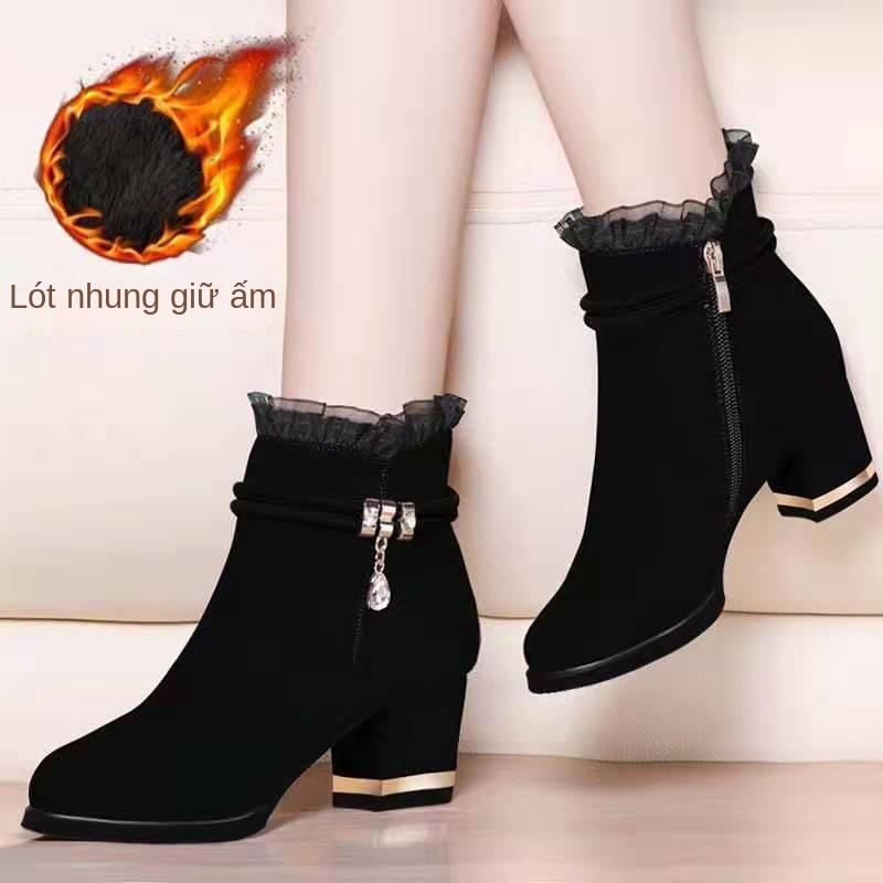 Bốt Ngắn Da Lộn, Bốt Nữ, Gót Khối, Lót Lông Cừu, Dây Buộc Bên Dễ Phối Đồ Có Khóa Kéo Bên Hông, Bốt Cao Đến Mắt Cá Chân, Thích Hợp Cho Mùa Xuân, Mùa Thu Và Mùa Đông, 2024 4