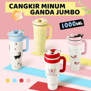 HL  Tumbler Stainless Vacuum 1000ml Portable Thermos Botol Minum Besar/ Aesthetic / Anak Laki laki/botol minum 1 liter