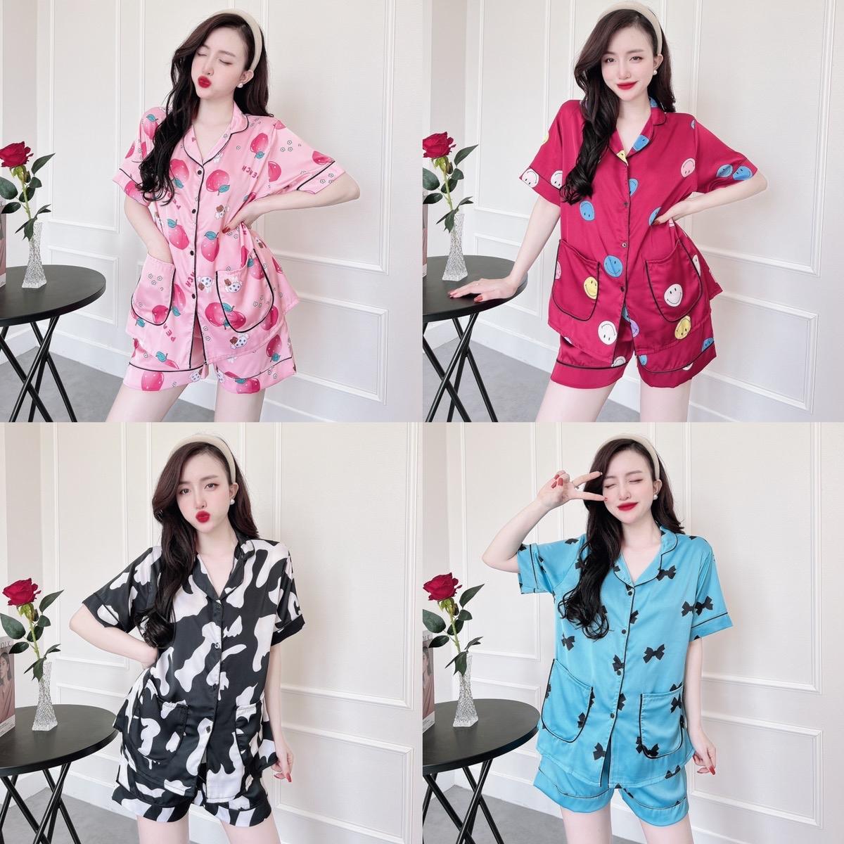 Đồ Bộ - Đồ Ngủ Đùi SaTin Pijama Bigsize 50-100kg Vải Lụa Nhật Lạnh  Mặc Cực Thích Nữ Áo Ngủ Quần Ngủ