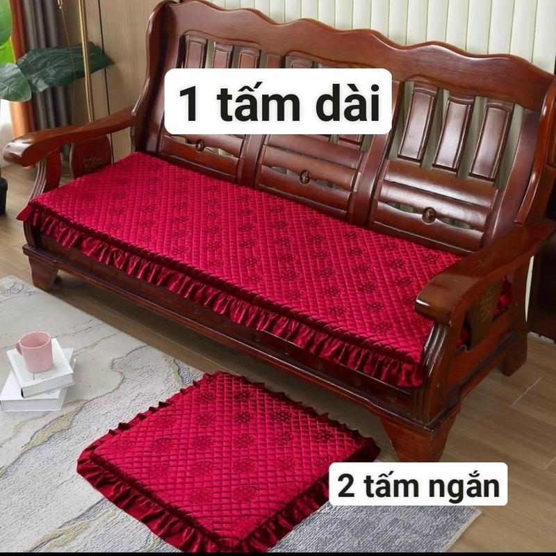 Bộ 3 tấm Nệm lót ghế mẫu mới viền bèo 1m7 x 55cm  (1 Bộ gồm 1 tấm dài 2 tấm ngắn )