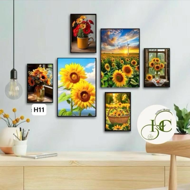 6 mẫu bộ 6 tranh hoa hướng dương biểu tượng sự may mắn hạnh phúc đoàn kết tranh fomex dày 5mm sẵn keo sau tranh phong canh decor phòng ngủ treo tường