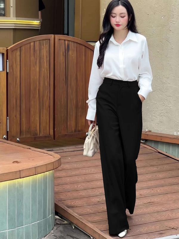 QT03 Quần ống suông cạp cao  cotton Hàn -Quần ống suông nữ công sở - quần ống suông cạp cao nhiều màu ( Đen-xám -nâu rêu-rêu nhạt-kem be-xám chì) Ong Women 6