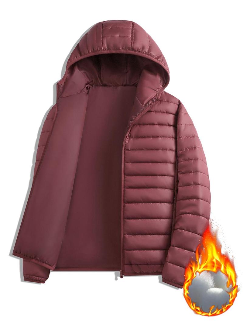 Product Introduction of Men's Solid Zip Up Thermal Lined Hooded Jacket, Regular Fit Casual Long Sleeve Pocket  Outerwear for Fall & Winter, Men's Clothes for Daily Wear 5