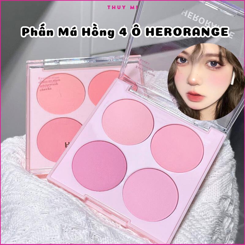 Phấn Má Hồng 4 Ô Herorange Tone Cam/Hồng Đào, Cam Đất Nhẹ Nhàng Tự Nhiên Bền Màu Lâu Trôi