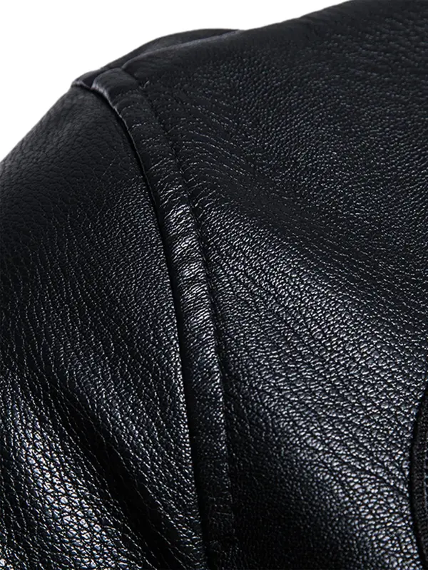 Men's Slim Graphic Zipper Pocket PU Leather Jacket, Stand Collar Long Sleeve Outerwear For Men, Men's Clothing For Fall & Winter 4