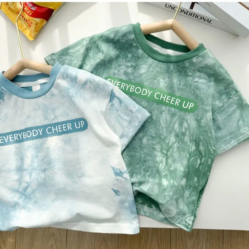 Áo Thun Cotton, Cotton Nguyên Chất, Hàng Mới Về Mùa Hè, Dành Cho Nam Và Nữ, Trẻ Em Trung Bình Và Nhỏ In Nhuộm Cà Vạt, ngắn Tay, Thiết Kế Hợp Xu hướng 3