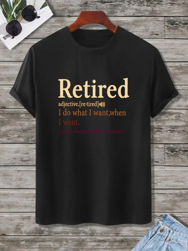 Women's "Retired" Letter Print Round Neck Graphic Tee, Vintage Trendy Casual Short Sleeve T-shirt for Daily Wear, Ladies Summer Outfit 2