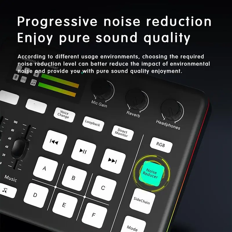 G1 Audio Mixer, Sound Card with RGB Lamp, XLR interface, 6 Custom Sound Effects, Live Sound Card with Various Sound Effects for DJ & VJ 6