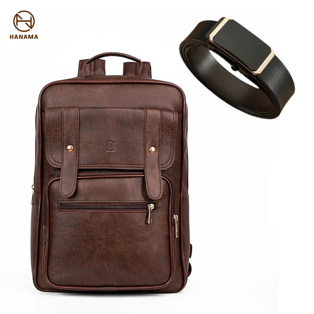Hanama Balo đựng laptop đa năng Bag kèm thắt lưng  Bon17 nâu kèm thắt lưng đen vàng Bag Da Túi
