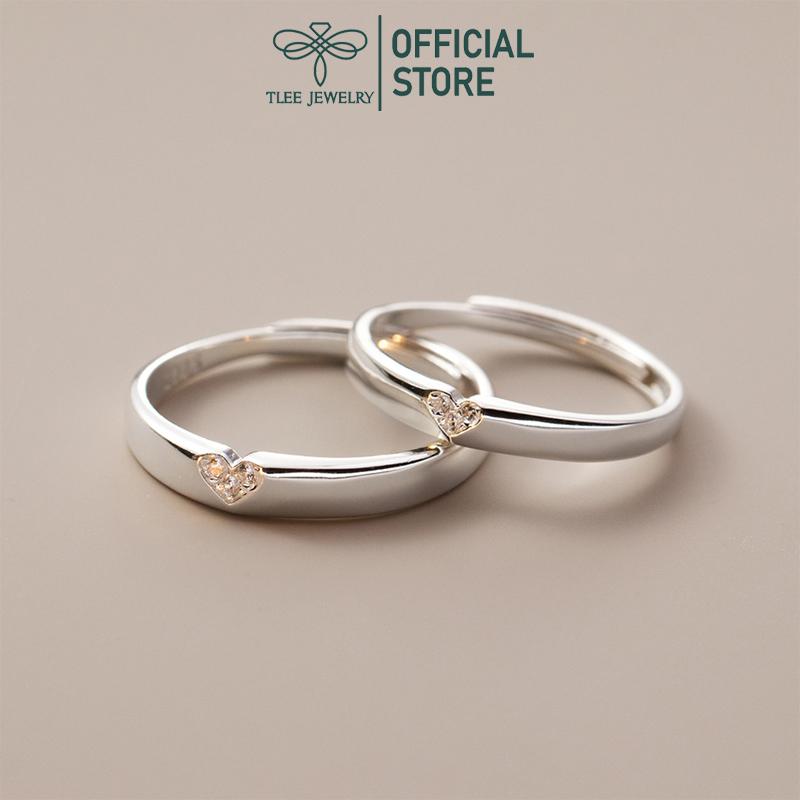 Nhẫn đôi bạc TLEE mẫu hinh tim nạm đá TLEE JEWELRY ND0113