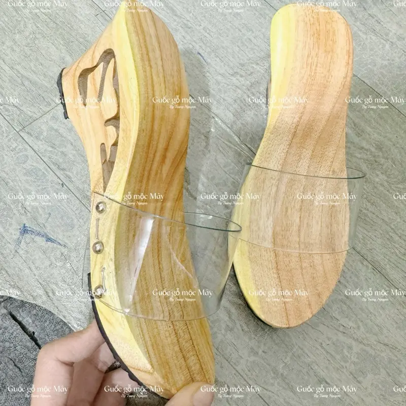 Guốc mộc cao 7p đế khắc chim bồ câu-Mộc mây store 6