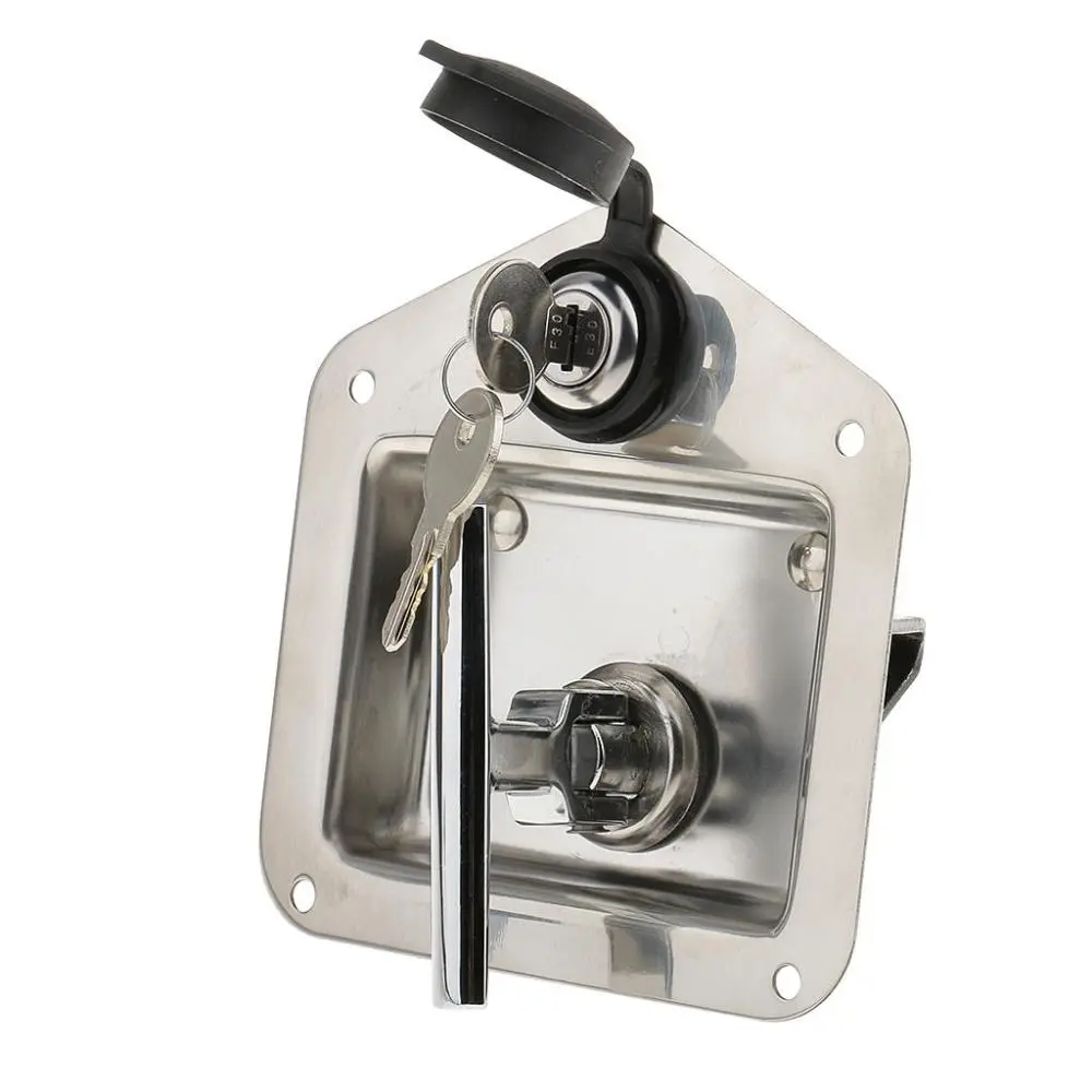 Folding Stainless Steel T Handle Tool Box Lock with 2 Keys for Truck