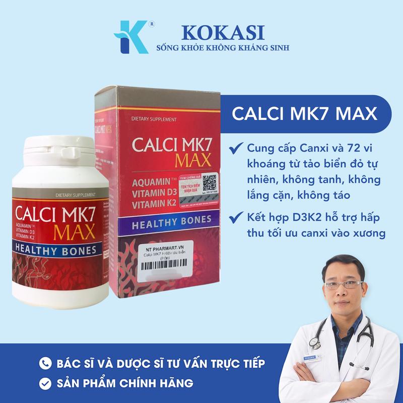 Canxi MK7 Max (60V) - Bổ Sung Canxi Và Khoáng Chất Từ Tảo Biển Đỏ, Vitamin D3 Và Vitamin K2 Hỗ Trợ Hấp Thụ Canxi Tối Đa