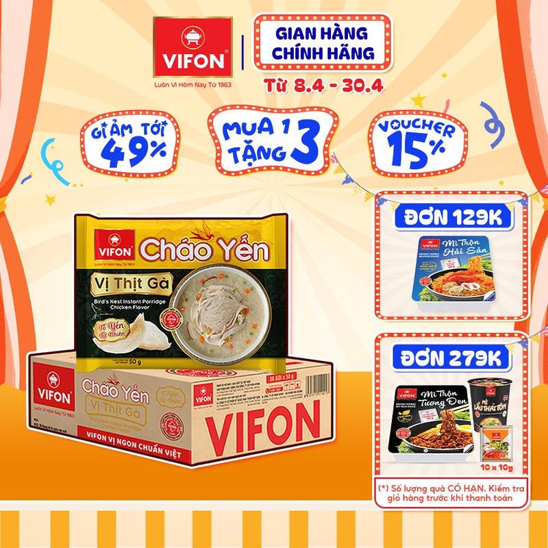 Thùng 30 Gói Cháo Yến VIFON Vị thì bằm/ vì thịt gà 50gr/gói