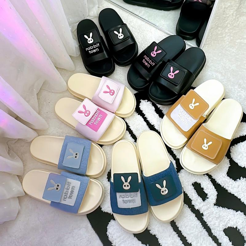 Dép THỎ [ TẶNG VỚ ] quai ngang nam nữ version 2, đế api bền bỉ, quai dập thêu nỗi, đế  độn 5 cm kem - hồng