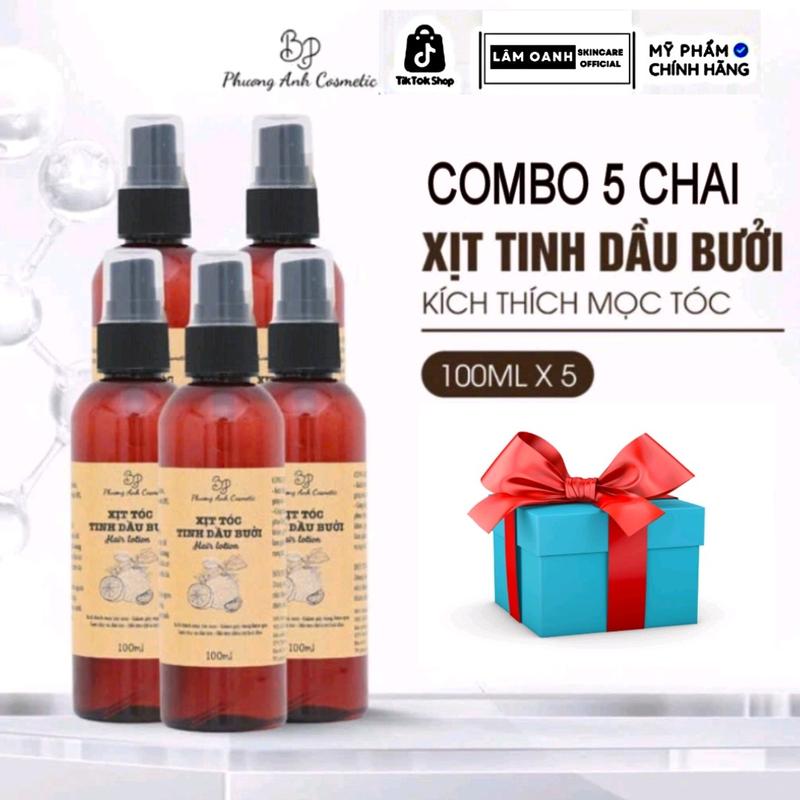 Combo Sỉ Kèm Quà Chinh Hang Date Mới 5 Chai Xịt Dưỡng Tóc Tinh Dầu Bưởi Phương Anh Cosmetic chai 100ml Cho Nam Nữ