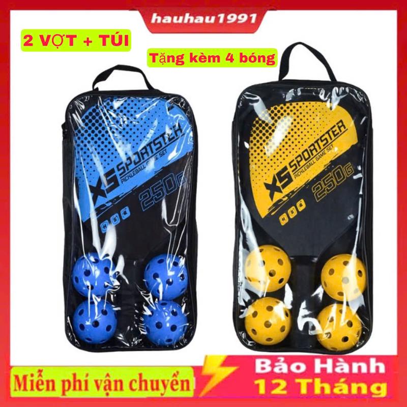 Bộ 2 Vợt Chơi Bóng Pickleball Cho người mới tập chơi Siêu Nhẹ Cầm Nắm Chắc Chắn Kèm Túi Đựng 4 Quả Bóng cao cấp