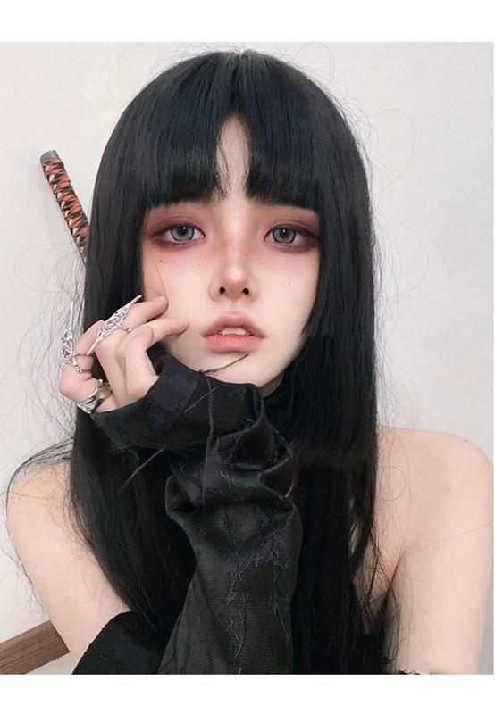 Product Introduction of Princess Cut Wig Headgear Female Long Hair Japanese Style Ji Hair Black Long Straight Hair Lolita Two Sliced Jellyfish Head 3