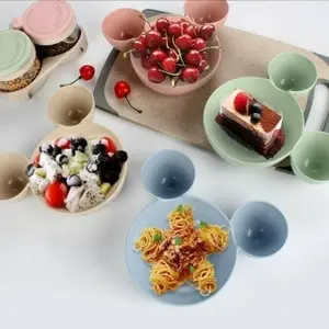 Mangkok Mickey Mouse Ukuran Besar 20cm Mangkok Makan Sup Mangkok Makan Anak Piring Mangkuk 3 sekat Bahan Jerami Gandum