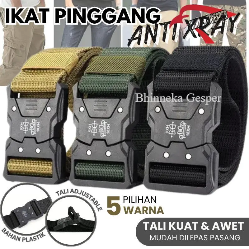 Ikat Pinggang Pria Anti Xray Tali Canvas Nilon Non-Metal Gesper Sabuk Cowok Tactical Military Belt T140 Hitam Hijau Laki Biru Coklat 1