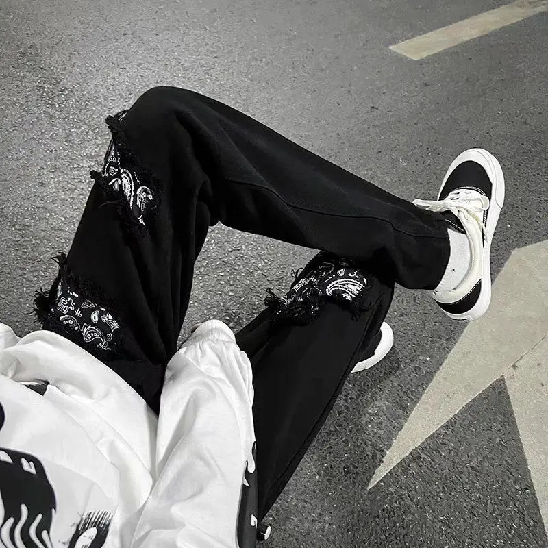 Quần Jean Phong Cách Rung, Phong Cách Đường Phố Cao Cấp Châu Âu Và Mỹ, Quần Rách Hip Hop Phong Cách Mỹ, Thiết Kế Độc Đáo Cho Nam, Quần Ống Đứng Paisley