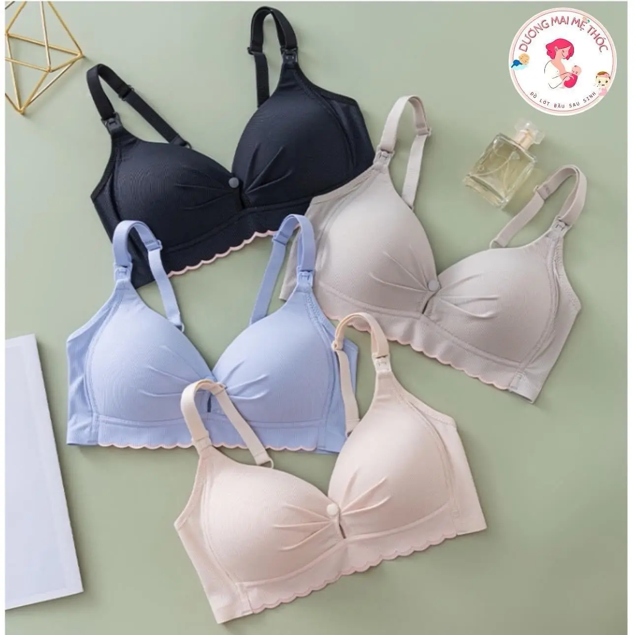 Áo Lót SU TĂM LẠNH Bầu Cho Con Bú Không Gọng Chống Ngực Chẩy Xệ Có Khuy Cài Cúc Mở Ngang Thuận Tiện Cho Con Bú set  áo