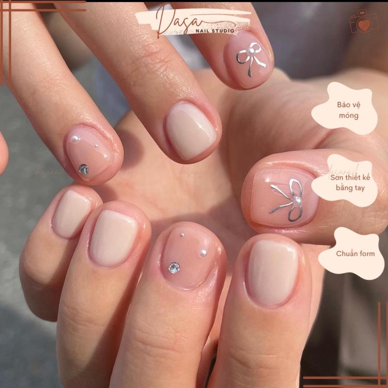 Móng tay TRÒN màu thạch nail box thiết kế VẼ HỌA TIẾT nơ đơn giản xinh xắn MT057 tặng kèm keo dán móng