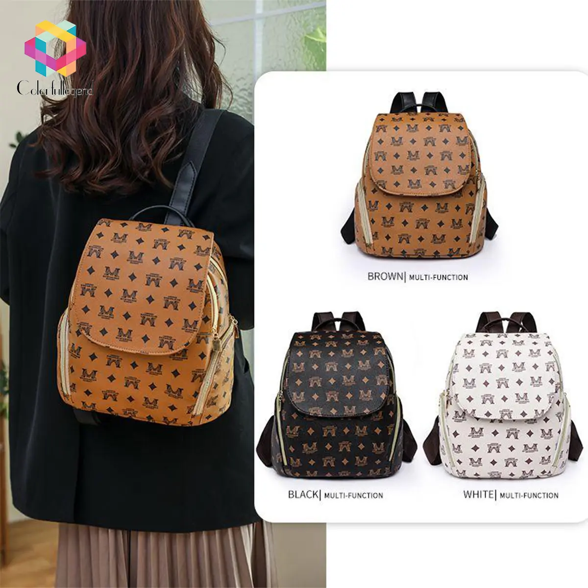 CL #M0660 Fashion Leather Backpack Brown White Black