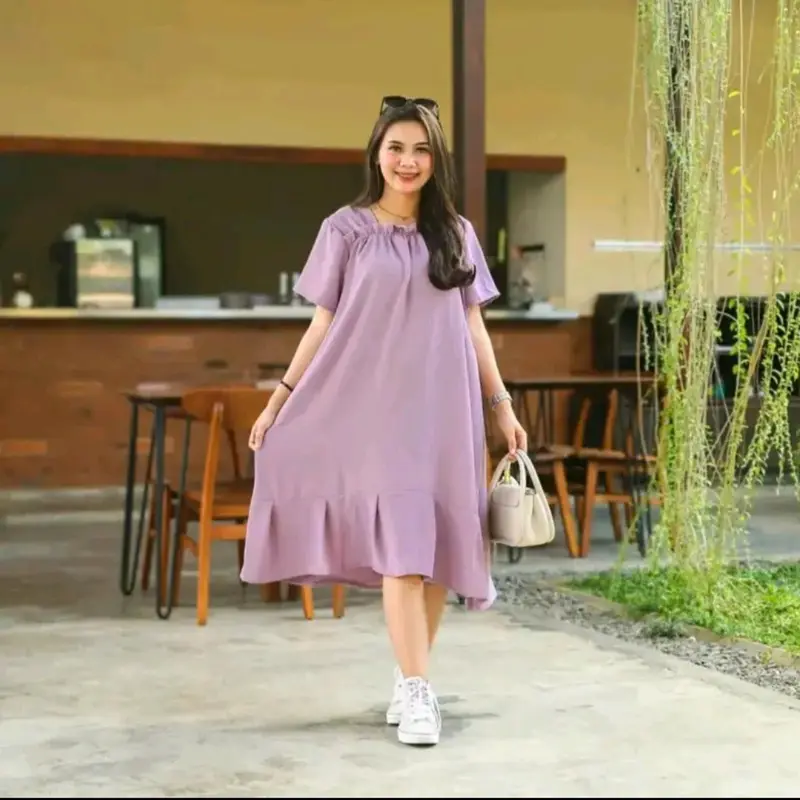 Daster Fuji Kerah Gantung Bahan Cringkel Polos Airflow Cantik Crinkle Dress Kain 2