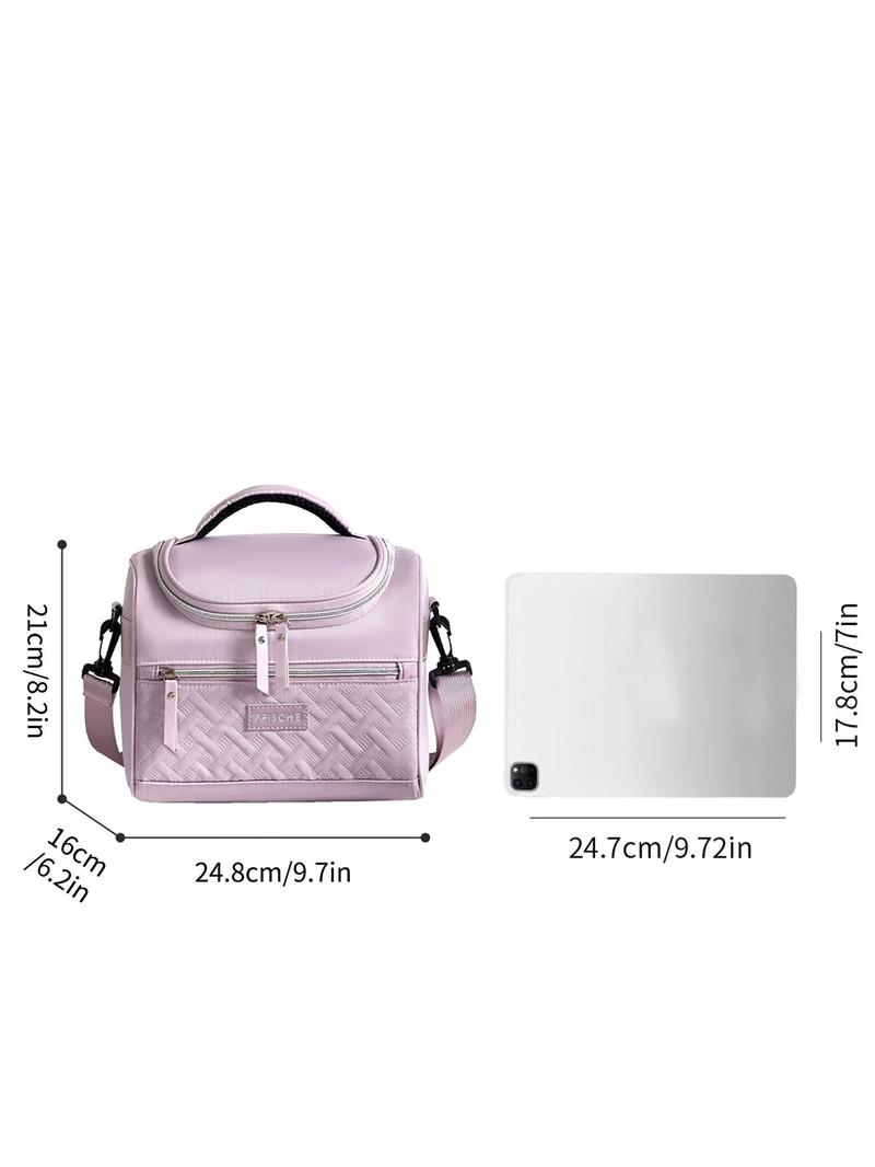 Product Introduction of Letter Patched Compact Zip Lunch Bag, Travel Essentials, Multi-functional Shoulder Bag, Portable Insulated Lunch Bag Pouch for Camping Picnic 1