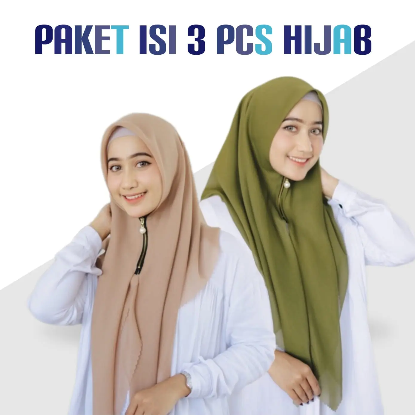 PAKET 3 PCS HIJAB ZIPPER SEGI EMPAT RESLETING INSTAN DAGU POLOS BELLA ZIPER SQUARE MURAH / JILBAB SLETING JEPANG