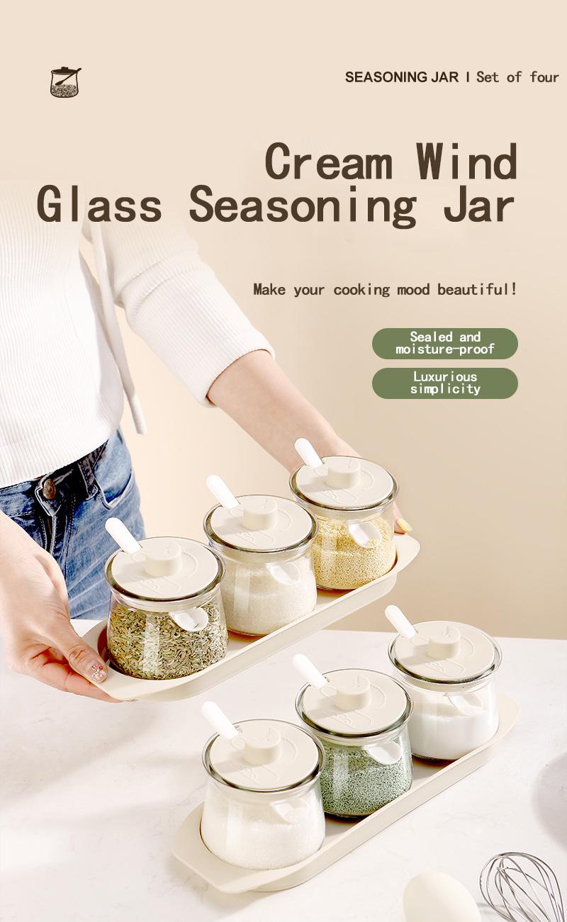 Product Introduction of Glass Seasoning Bottle Jar Household Kitchen Specific Seasoning Box Light Luxury Storage Packaging Combination Set 0