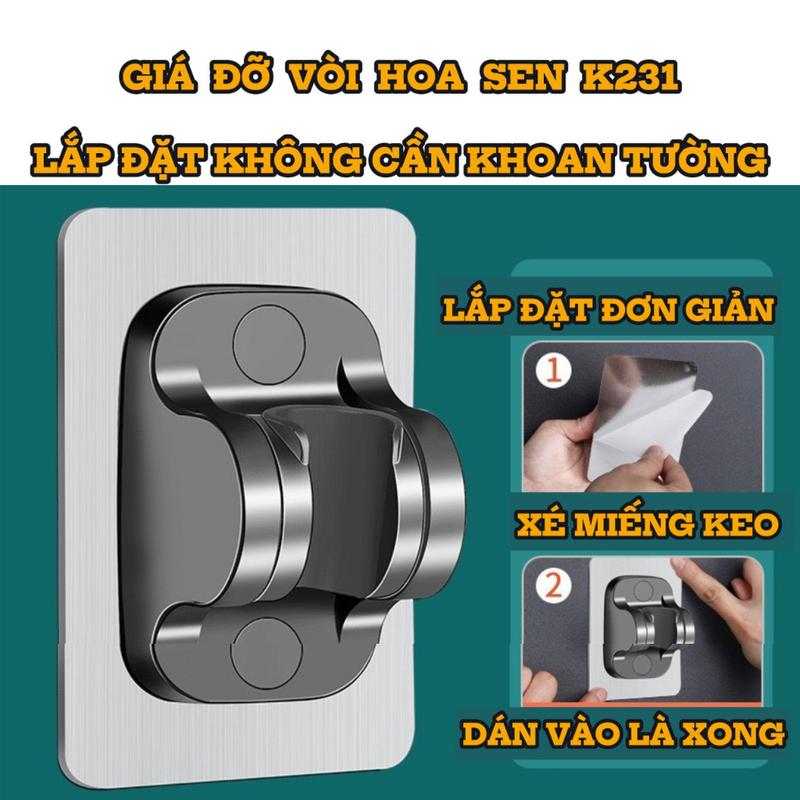 Giá Đỡ Vòi Hoa Sen Dán Tường K232 Siêu Dính Chịu Lực 10Kg Không Cần Khoan Chất Liệu Nhựa ABS Bền Đẹp