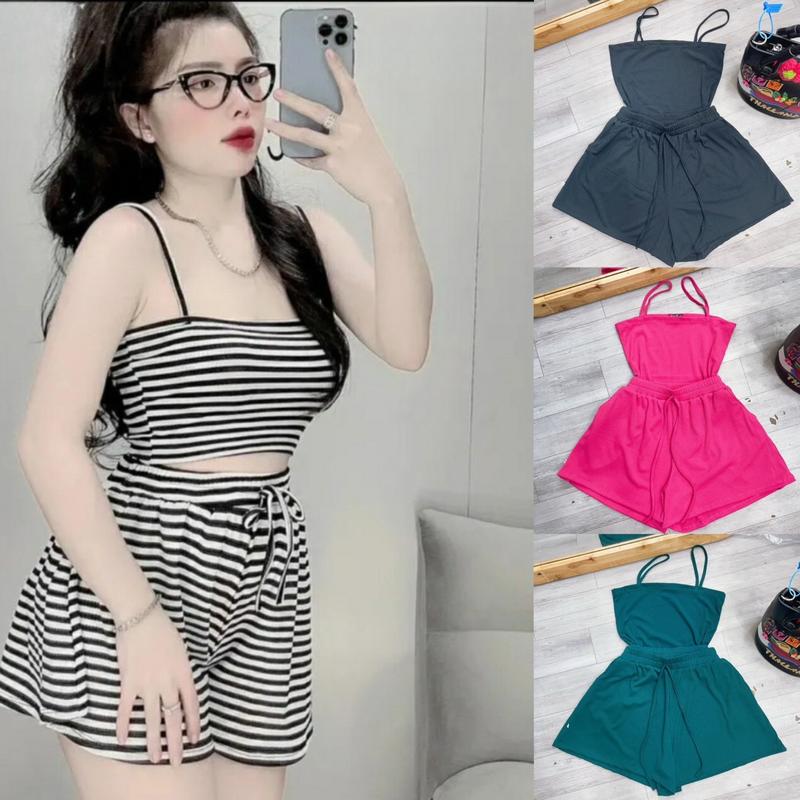 Bộ đồ bigsize Nữ áo hai dây kèm quần xoè vải tăm mát, áo kèm quần đủ size 50-95kg Women Top bigsize-SET19