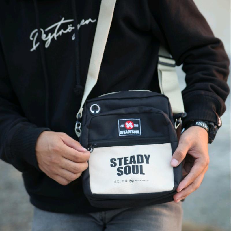 SLING BAG TAS SELEMPANG PRIA DAN WANITA DISTRO ORIGINAL STEADYSOUL Cowok Slingbag Polos Hitam Kulit PU 6