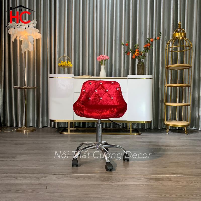 Ghế Spa, Ghế Bánh Xe Xoay Có Tuỳ Chỉnh Cao Thấp 35-50cm Mẫu Bọc Nỉ Đính Đá ( Kèm Ảnh Thật ) 3