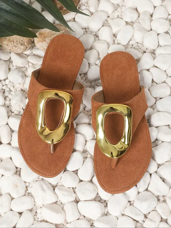 Women's Fashionable Metal Decorated Slides, Casual Comfortable Flat Sandals for Summer, Lightweight Breathable Shoes for Daily Wear, Girl 1
