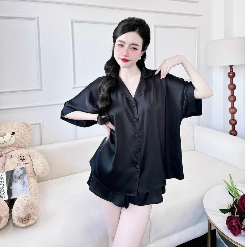 Set pjzama (FORM RỘNG TO Bigsize 80kg) áo  cánh dơi dáng áo to  cúc bọc quần đùi óng rộng xoè giả váy có túi (Bigsize 50-80kg)Nữ.