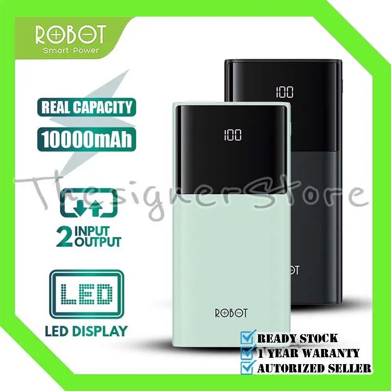 PowerBank 10000mah ROBOT RT190S 2A Dual Input and Output Real Capacity led display - Garansi Resmi 1 Tahun