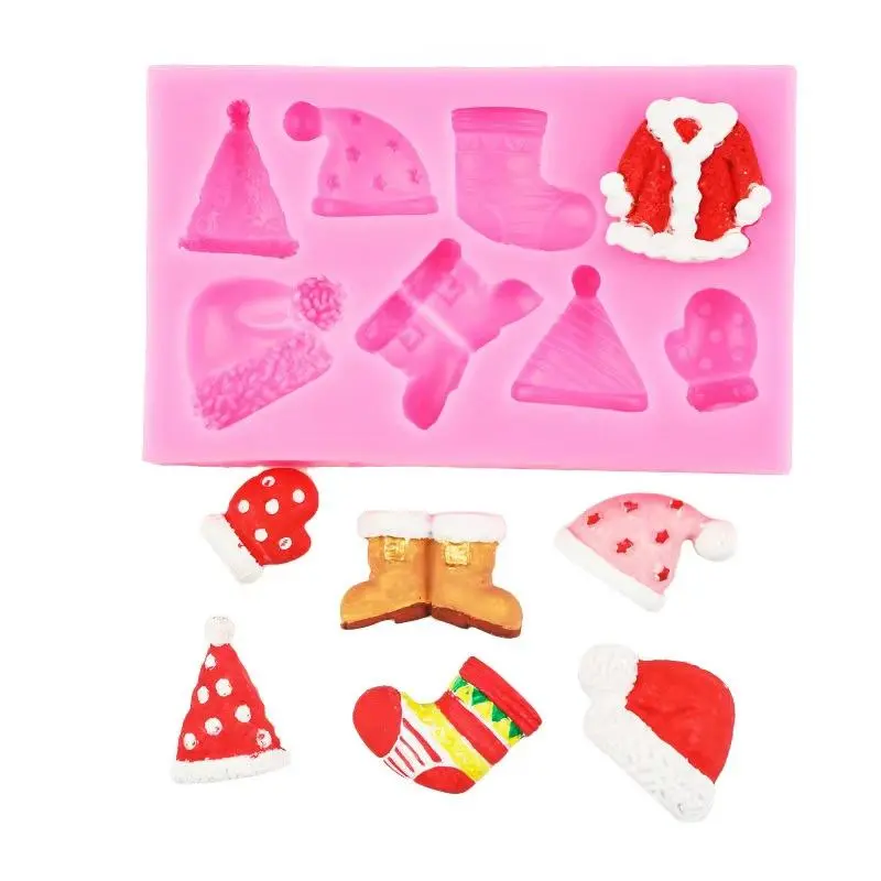 Silicone Christmas Themed Chocolate Mold, 1 Count Santa Claus Hat & Boot & Clothes & Gloves Shaped Mould, Baking Mold for Cake, Cookie, Chocolate