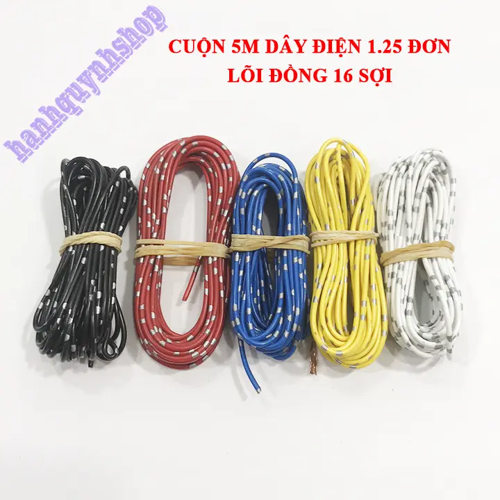 Cuộn 5m dây điện nhật 1.25 đơn lõi đồng 16 sợi 5 màu, dây điện đơn 2