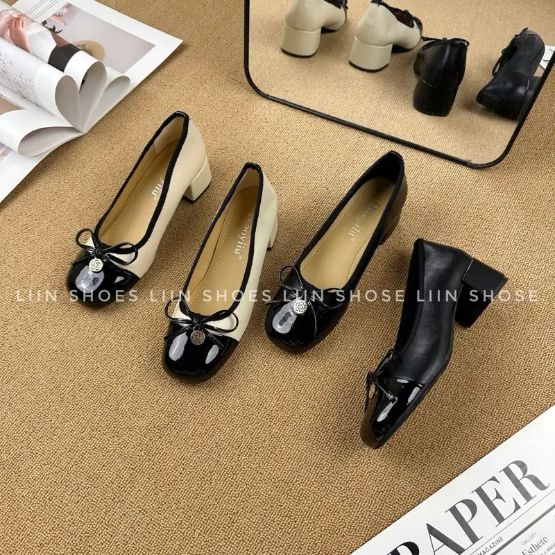 Giày búp bê nữ đính nơ tiểu thư đế 3 phân - B01