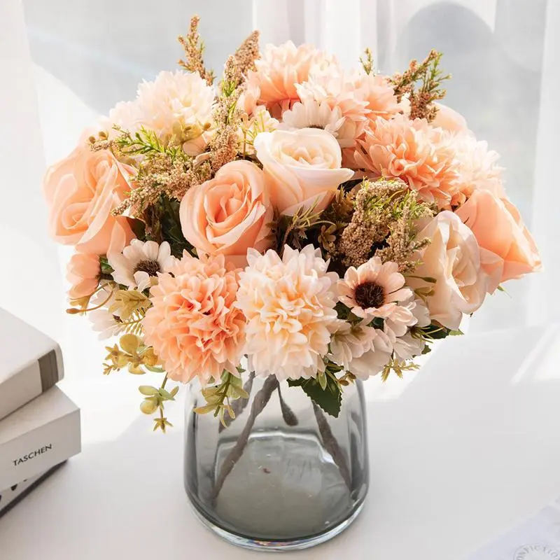 Artificial Flower Bouquet for Home Decor, Faux Rose & Peony Bouquet, Decorative Dahlia Flowers For Home And Wedding Party, Room Decor, Peonies Bouquet, Roses Bouquet, Eternal Flower Bouquet, Flower Design 5